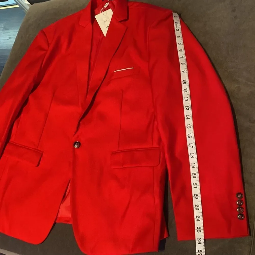 Men’s Mogu Red Suit Jacket Blazer One Button Notched Lapel Size 44 NWT